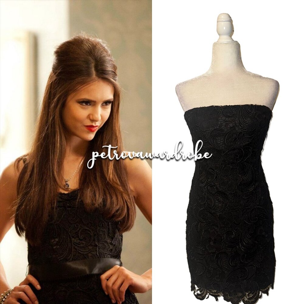 Adrianna Papell Black Lace Dress ASO Katherine Pierce